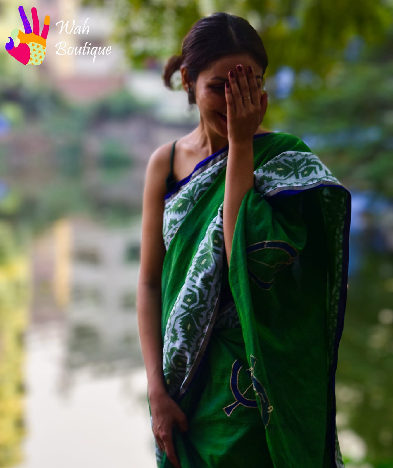 Handcrafted Bangladeshi Tant Saree with Jamdani Border